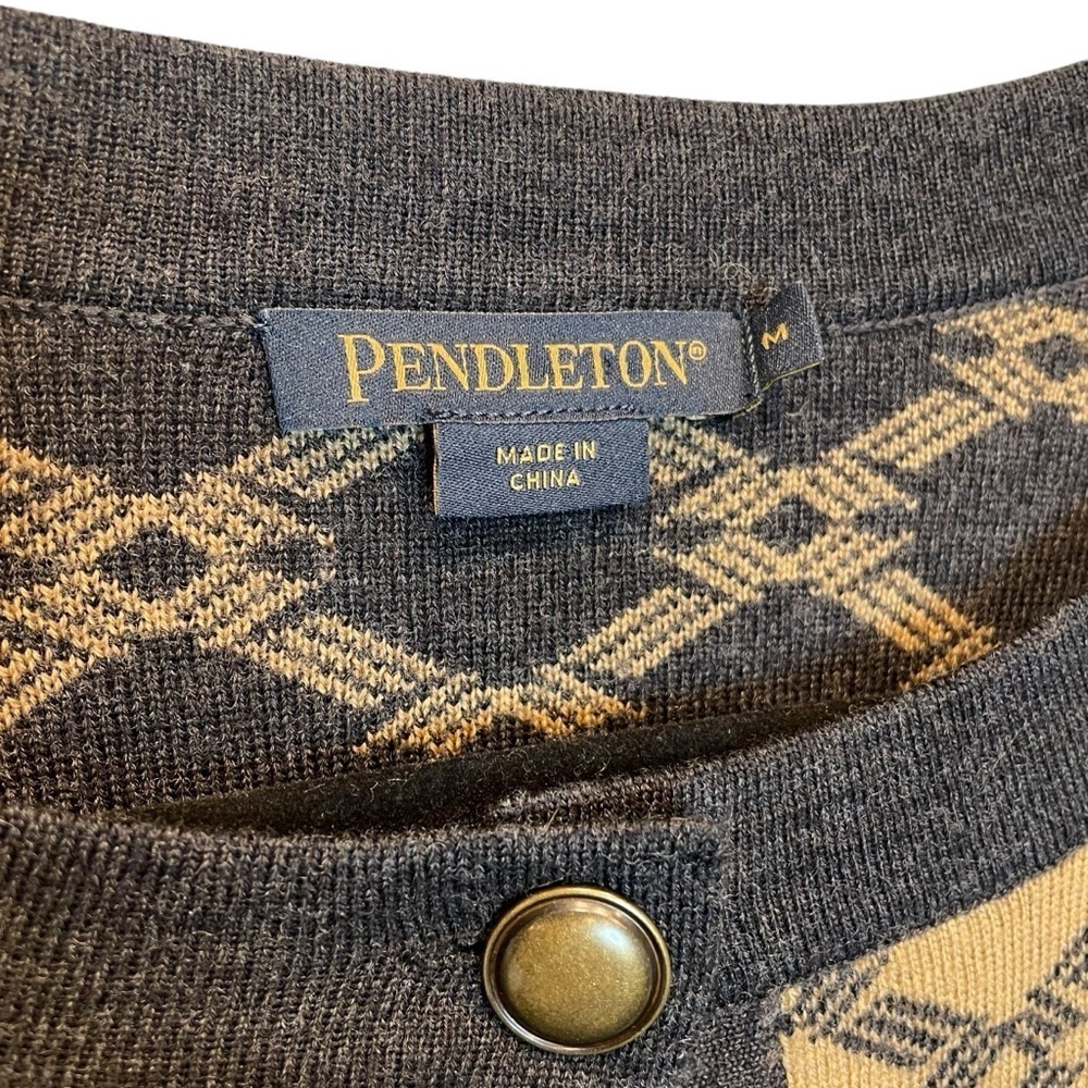 Pendleton Button Front Cardigan Sweater Brown Grey/Black Merino Wool Medium - Picture 3 of 7